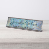Bureauteken Pauw Turquoise Abstract Naambord Bureau Naambordje (Voorkant)
