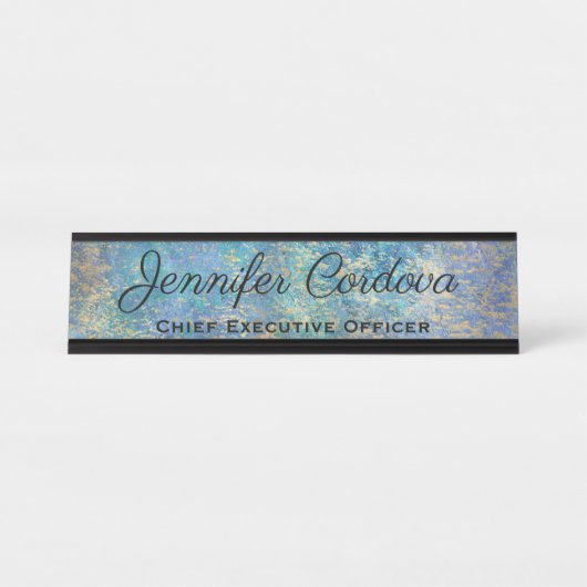 Bureauteken Pauw Turquoise Abstract Naambord Bureau Naambordje (Voorkant)