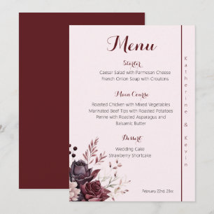 Burgandy Dusty Rose Floral Mariage Menu