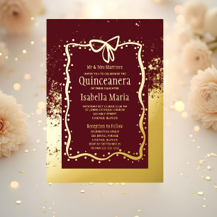 Burgandy et Gold Foil Quinceañera Invitation Bow