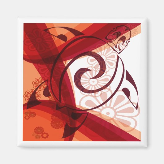 Burgandy-Floral-Turtle Magneet (Voorkant)