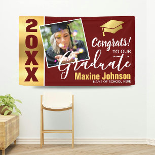 Burgandy & Gold Class van 2025 Foto Afstuderen Spandoek