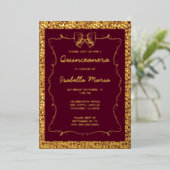 Burgandy Gold Foil Quinceañera Invitation tendance (Debout devant)