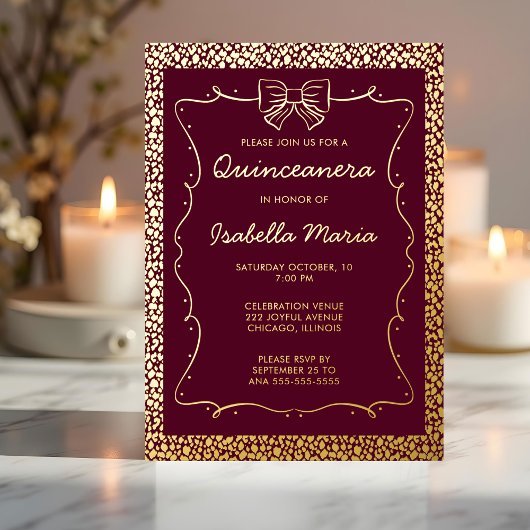 Burgandy Gold Foil Quinceañera Invitation tendance