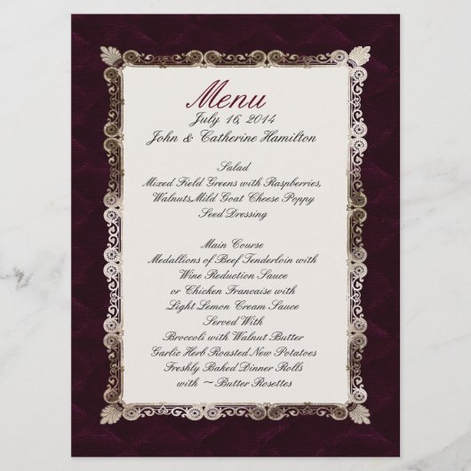 Burgandy Velvet Look Custom Wedding Menu (Devant)