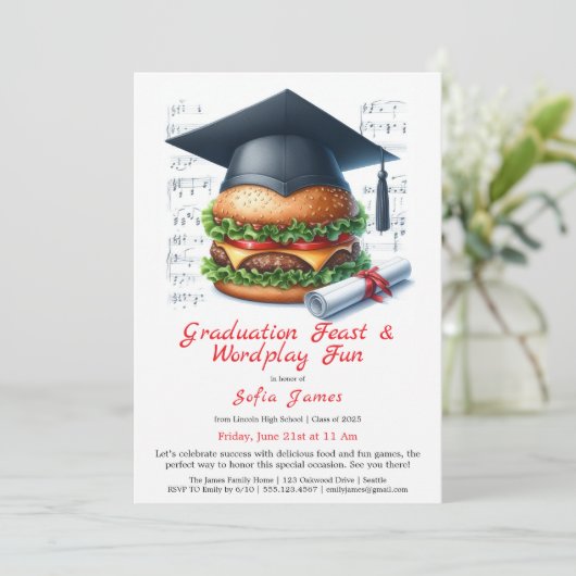 Burger Bash Graduation Celebration Invitation (Debout devant)