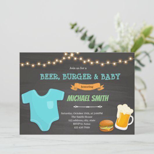 Burger beer thème bébé Invitation (Debout devant)