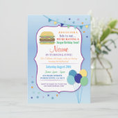 Burger Birthday Party Blue Balloon uitnodiging (Staand voorkant)