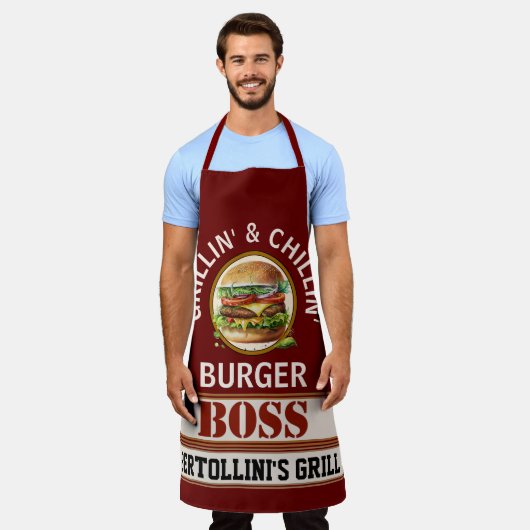 Burger Boss Tout-En-Tout Imprimer Tablier (Porté)