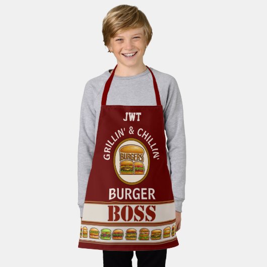 Burger Boss Tout-En-Tout Imprimer Tablier (Porté)