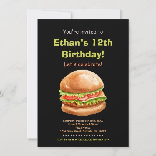Burger Brown noir Invitations d'anniversaire
