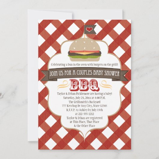 Burger Couples BBQ Baby Douche Invitations (Devant)