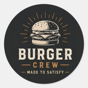 🍔 Burger Crew Fast Food Restaurant Personeelslogo Ronde Sticker