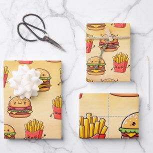 Burger en Fries Fun Kawaii Inpakpapier Vel