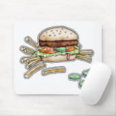 BURGER EN FRIES MOUSEPAD MUISMAT (Met muis)