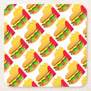 Burger en Fries Vierkante Kartonnen Onderzetter