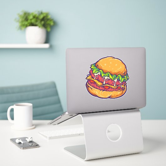 Burger Fast Food Cartoon Sticker (Laptop op bureau)