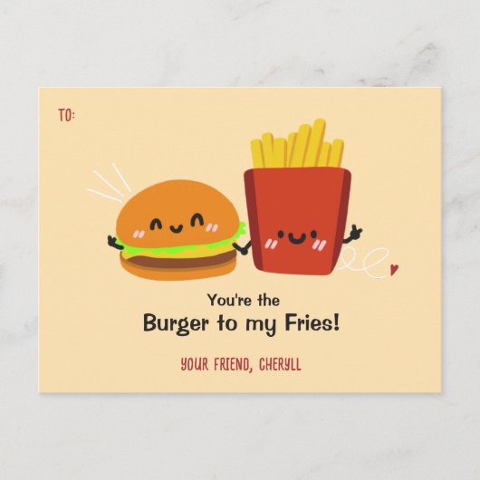Burger & Fries Funny Valentines Carte de jour (Devant)