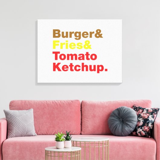 Burger & Fries & Tomato Ketchup. Canvas Afdruk (Insitu (Woonkamer))