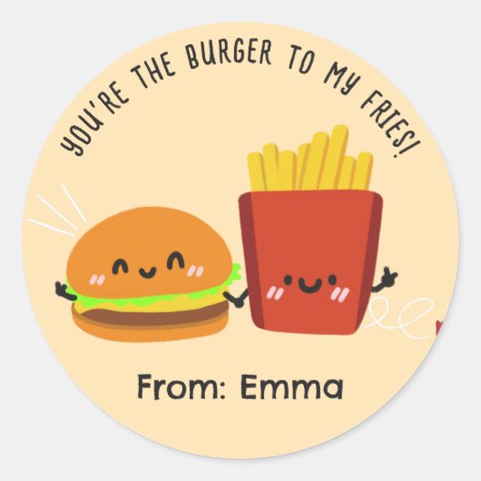 Burger Fries Valentijn Stickers - Schattigee Kinde (Voorkant)