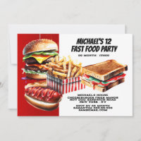 Burger friet hotdog fastfood feestje rood