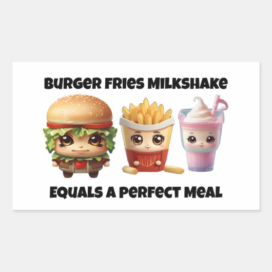 Burger friet milkshake chibi rechthoekige sticker (Voorkant)