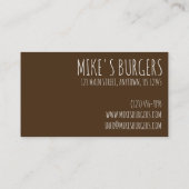 Burger Hamburger Cheeseburger Fast Food Chef Visitekaartje (Achterkant)