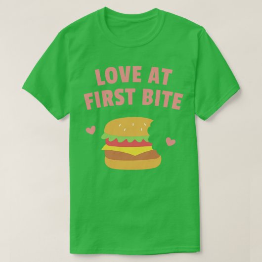 Burger liefde bij eerste hap grappig t-shirt (Design voorkant)