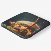 Burger met spatende saus papieren bordje (Gebogen)