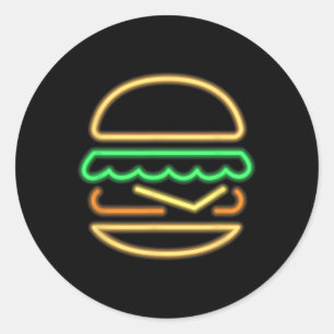 Burger Neon - Stijl van een Clic 80s Retro Neon Si Ronde Sticker