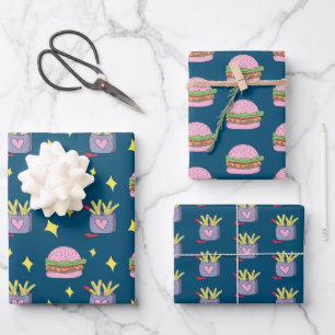 Burger rose mou et papier Motif Fries