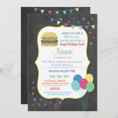 Burger Verjaardagsuitnodigingen Kind Party Chalk F Kaart (Voorkant / Achterkant)