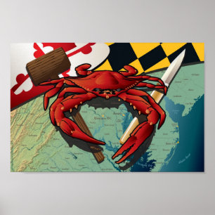 Burgerkrab met mallet en mes poster