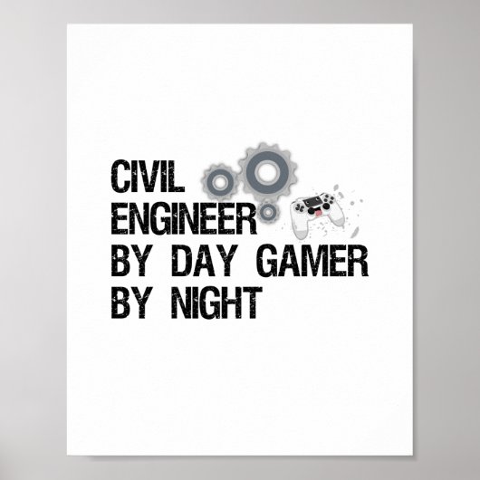 Burgerlijk ingenieur tegen daggok tegen nachtelijk poster (Voorkant)