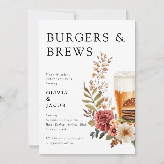 Burgers and Brews Couples Douche Uitnodiging (Voorkant)