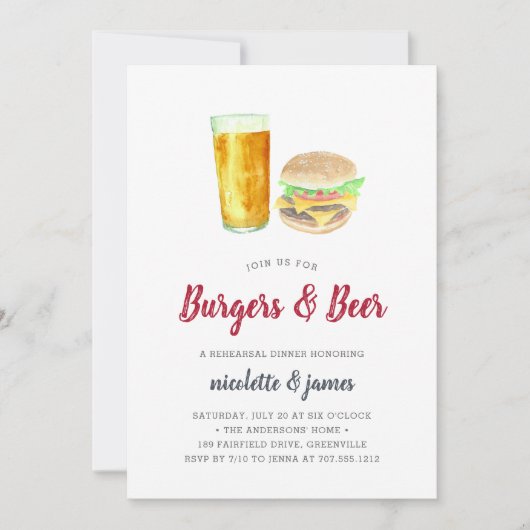 Burgers & Beer Rehearsal Dinner Invitation Kaart (Voorkant)