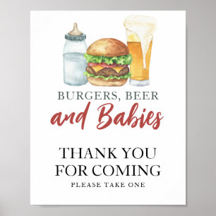 Burgers & Bieren Baby shower Bedankt voor uw komst Poster