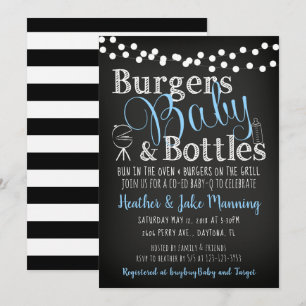 Burgers Blue Bottles, Boy Baby shower Invitation Kaart