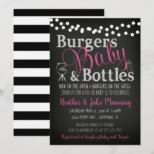 Burgers Bouteilles Roses, Invitation Baby shower F (Devant / Derrière)