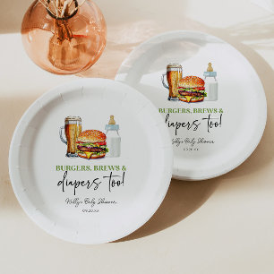 Burgers Brews en Luiers Ook! Baby Shower Papieren Bordje