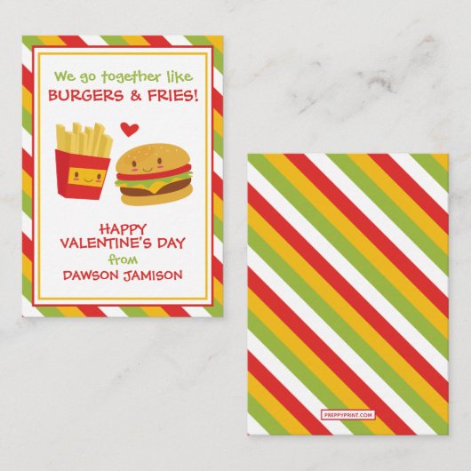 Burgers & Fries Valentine's Classroom Cartes (Devant / Derrière)