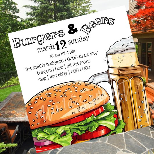 Burgers jardins et bière été | Invitation de print