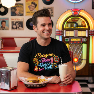 Burgers Shakes Rock 'n' Roll Neon Diner Grafisch o Tri-Blend Shirt