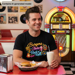 Burgers Shakes Rock 'n' Roll Neon Diner Grafisch o Tri-Blend Shirt