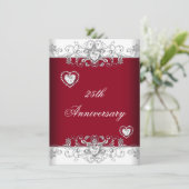Burgundy 25th Wedding Jubileum Diamond Hearts Kaart (Staand voorkant)