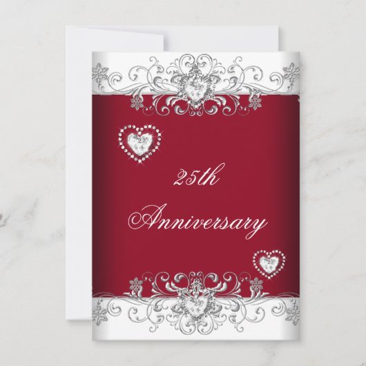 Burgundy 25th Wedding Jubileum Diamond Hearts Kaart (Voorkant)