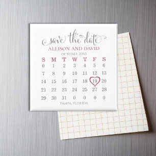Burgundy 5 Rows Calendar Save the Date Wedding Magneet