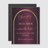 Burgundy 70e verjaardag Save the Date-magneet (Voorkant / Achterkant)