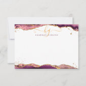 Burgundy Agate Geode Monogram Script Gold Glitter Notitiekaartje (Voorkant)
