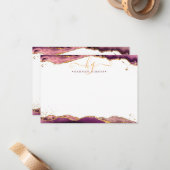 Burgundy Agate Geode Monogram Script Gold Glitter Notitiekaartje (Voorkant / Achterkant in situ)
